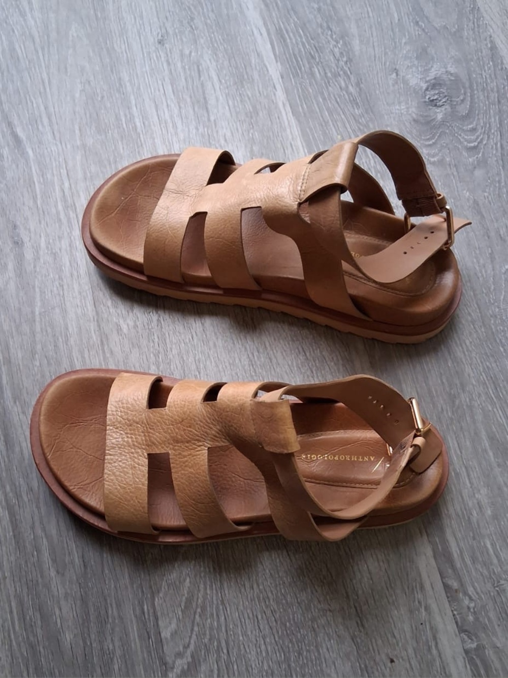 Anthropologie Tan Leather Strappy Gladiator fisherman Sandals size 40 chunky